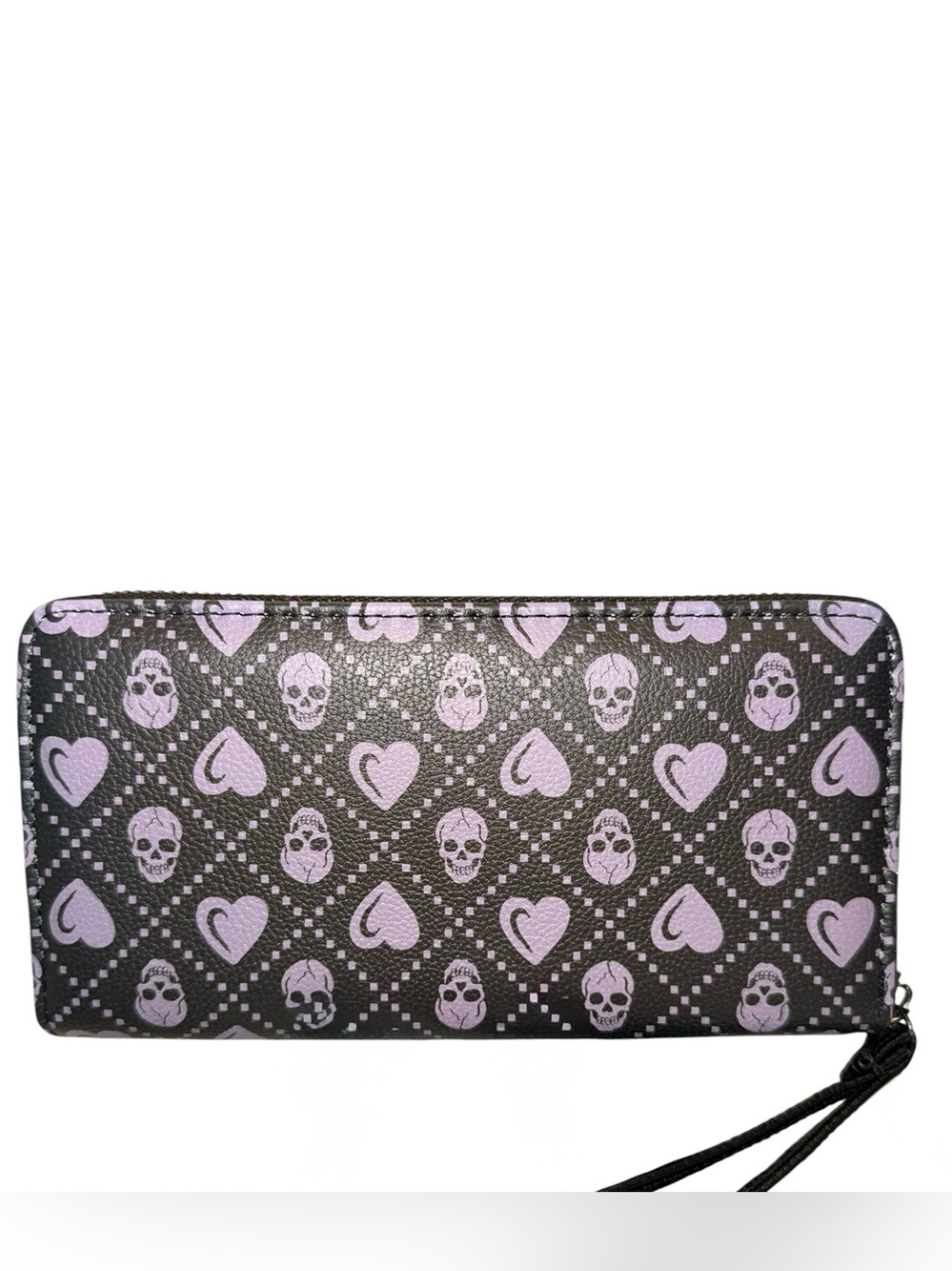 Ed Hardy Black & Pink Rhinestone Skull Zip-Around Continental Wallet - Picture 2 of 2